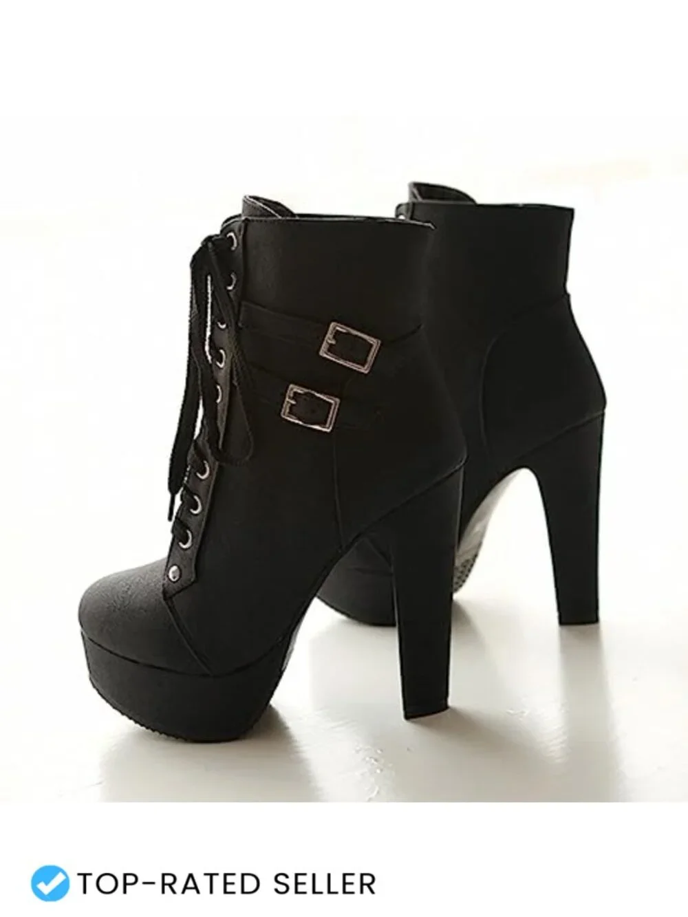 Chunky Heel Lace Up Platform Biker Boots Ankle Bootie